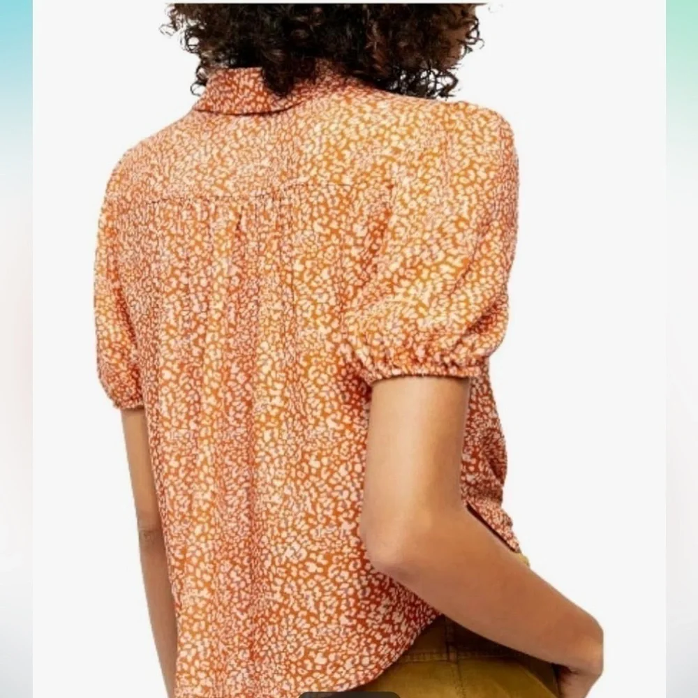 Free People Celia Printed Tie-front Blouse In Rust Combo SZ XS